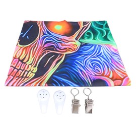 UV Reactive Skull Tapestry Decorative Colorful Mysterious Hand Crafted Blacklight Tapestry with Accessories Brushed Fabric GTYG(297) 150x130cm / 59.1x51.2in