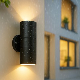 Outdoor Wall Lights, Up Down Mains Powered Lighting, Black Stainless Steel IP44 Waterproof, Exterior Wall Sconce for Indoor, Front Door, Patio, Garden, Hallway, Porch, Garage, Post