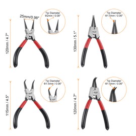 HARFINGTON 4pcs Snap Ring Plier Set 5" CR-V Internal & External Circlip Pliers with 0.06" Straight/Bent Jaw Tip with Storage Bag for Ring Remove Retaining Pliers