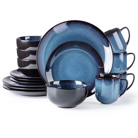 LERATIO Ceramic Dinnerware Sets for 4,16-Piece Reactive Glaze Plates and Bowls Set with Mugs,Highly Chip and Crack Resistant | Dishwasher,Microwave & Oven Safe Dishes set-Blue