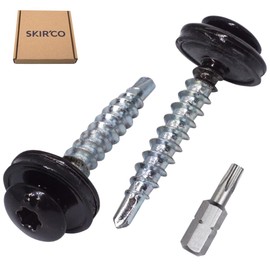 SKIR'CO (25 pcs) Metal Roofing Screws, 4.8 x 35 mm Painted Self-Drilling Screws With EPDM Washers, Torx Head (Jet Black RAL 9005)