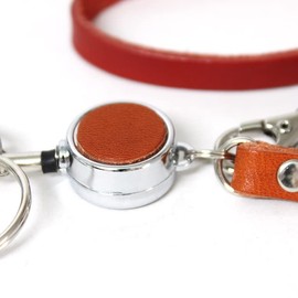 Genuine Leather Reel Strap Made in Japan | Tochigi Leather, Himeji Leather Nume | Stretchable Key Chain Approx. 13.8 inches (35 cm), Braun