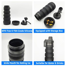 Nefeeko Collapsible Water Bottle, 750ML Reuseable Foldable Water Bottles with Storage, Portable Leak Proof Silicone Sports Water Bottle for Travel Outdoor Sports, BPA Free 26oz (Black)