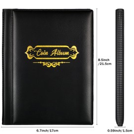250 Pockets Coin Book Coin Collectors Album, Coin Display Book Coin Collection Book for Travel Coin Storage Display with 10 Collecting Pages (Black)