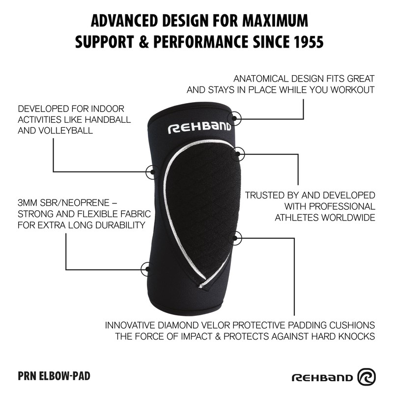 Rehband Elbow Pads, Black, Neoprene Elbow Protection, Handball & Volleyball,