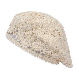 ZLYC Women Knit Beret Handmade Crochet Cutout Hat Lightweight Slouchy Autumn Hat (Solid Beige),One Size