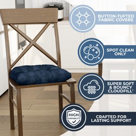 Klear Vu Gripper Overstuffed Universal Non-Slip Dining Chair Cushions for Kitchen Decor or Office Use, U-Shaped Skid-Proof Seat Pad, 17x17 Inches, 2 Count (Pack of 1), Solid Indigo