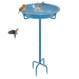 KHayRovies Metal Bird Bath for Outside, 36.2" Height Birdbath Bowl Standing Bird Feeders for Outdoors with 4 Prongs Base Stake, Freestanding Birdfeeders for Garden Yard Lawn Decor (Retro Blue)