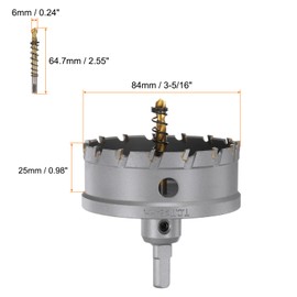 sourcing map Carbide Hole Saw Kit 84mm (3-5/16") Metal Hole Cutter Set with 5pcs Center Drill Bits Springs 1pcs Wrench for Stainless Steel Copper Iron Aluminum