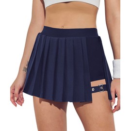 BZB Pleated Skirts for Women High Waisted Tennis Skirts Adjustable Buckle Athletic Skorts Skirts with Pocket Navy Blue