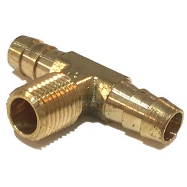 EDGE INDUSTRIAL 3/8" ID X 1/4" Male NPT NPT MIP Brass Hose Barb TEE SPLICER Fitting Fuel / AIR / Water / Oil / Gas / WOG (Qty 1)