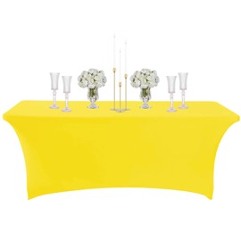 6ft Spandex Tablecloths Stretchable Tablecloth Yellow for Rectangle Table,Washable Fitted Table Cloth Spandex Stretch Patio Table Covers for Event,Wedding,Banquet,Easter Party,Covering Stalls