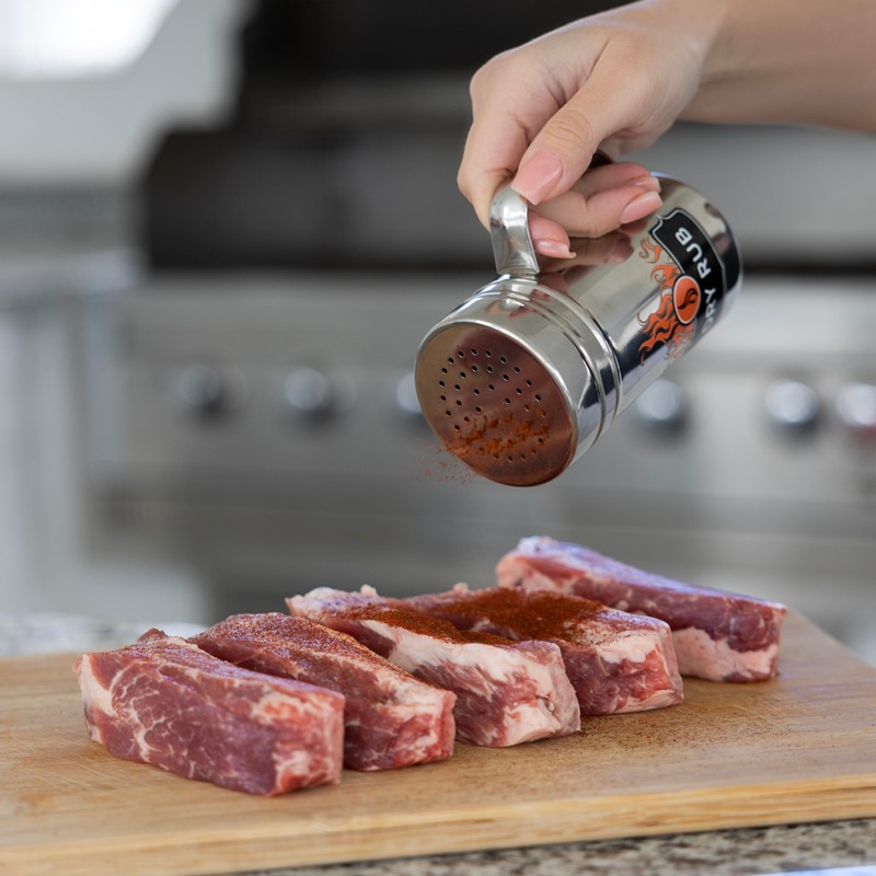 Outset Stainless Steel Dry Rub Shaker With Lid, 13oz Seasoning
