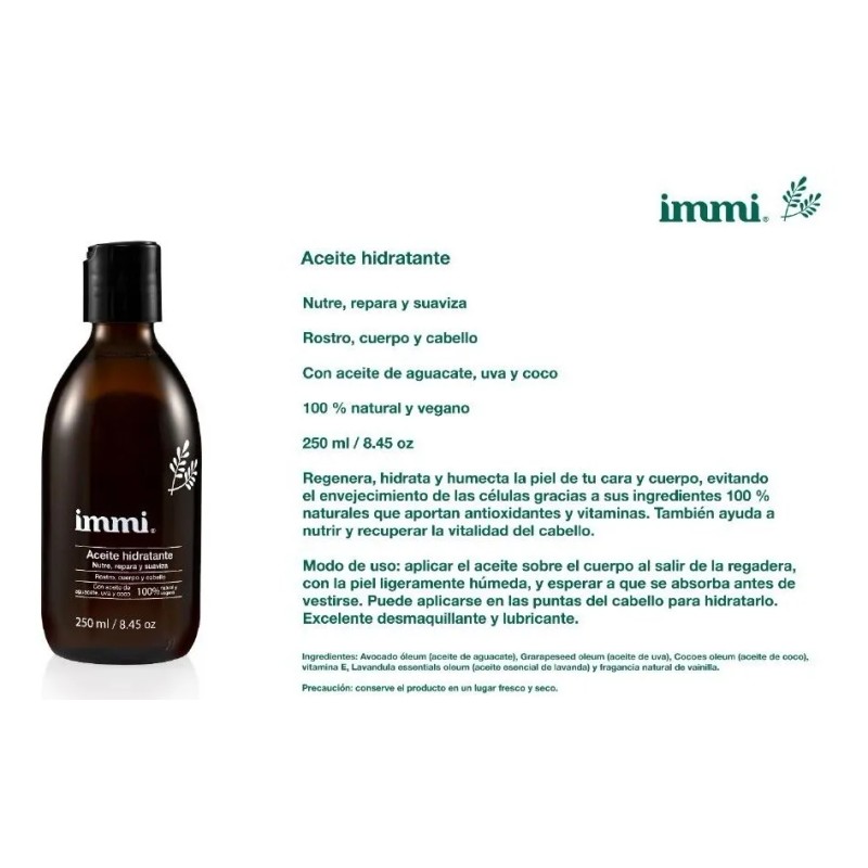 Aceite Hidratante Immi Para Rostro Cuerpo Cabello 3 Piezas