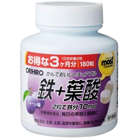 オリヒロ MOSTチュアブル 鉄+葉酸 180粒 90日分 鉄分 葉酸 ビタミンB12 ビタミンB6 ビタミンＣ プルーン味