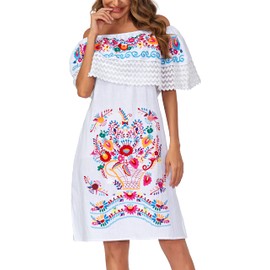 YZXDORWJ Women Embroidered Mexican Present Lace Off-Shoulder Dress (XL, 321W)