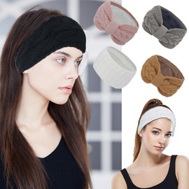 ZH Winter Headbands for Women, Fleece Lined Ear Warmers Cozy Cable Knit Headbands Soft & Warm Head Wraps, Fleece Lined