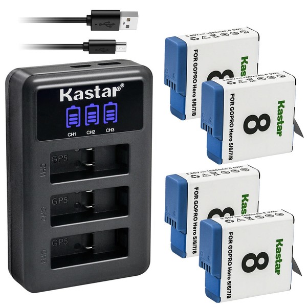 Kastar 4 Pack Battery and LCD Triple USB Charger Compatible