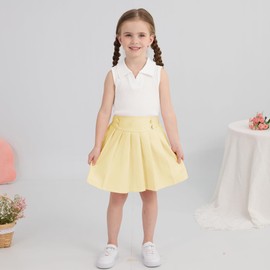 Toddler Girl Summer Skirts Set Little Girls Ribbed Knit Sleeveless Top+Pleated A-Line Mini Skirt 2Pcs Outfits Set Yellow