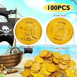 100 Pieces Pirate Coins, Gold Coins Set Pirate Coins for Kids Treasure Hunt Coins Toys Fake Coins for Pirate Adventure Themed Event Birthday Party Props Decor Party Favor Lucky Draw Games