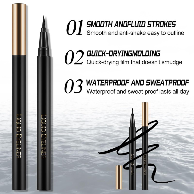 Apooliy Liquid Eyeliner with Eye Liner Stencils,Waterproof Eyeliner Pen with