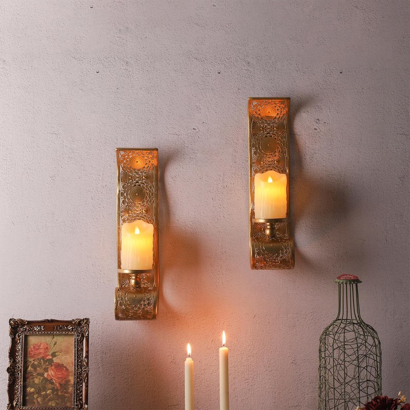 Capesaro Wall Candle Sconce Set of 2,Gold Metal Wall Mount