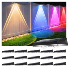 Solar Fence Lights Outdoor - 16 Pack RGB Fence Lights Solar Powered, 7 Color Modes & Warm White, IP67 Waterproof Dusk to Dawn Solar Powered Lights 12+ Hours for Fence/Backyard/Wall/Step/Patio/Deck