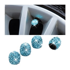 XINLIYA Bling Car Tire Valve Stem Caps, 4PCS Crystal Rhinestone Auto Tire Valves Protective Cover, Dustproof Vehicle Wheel Air Caps, Bling Car Accessories for SUV Truck Motorcycle Bike（Blue）