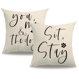 2Pack Farmhouse Throw Pillow Covers BeigeYou Me and The Dogs Cushion Covers Dogs Make Me Happy Funny Dog Quotes Dog Lover Gifts Pillowcase 18" x 18",for Housewarming Gifts Patio Sofa (Beige)