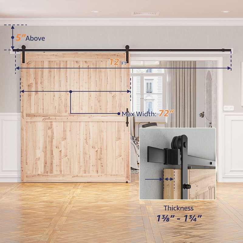 SMARTSTANDARD 12 FT Heavy Duty Sturdy Sliding Barn Door Hardware