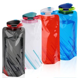 Rnigra Collapsible Water Bottles 4pcs, 700ml Foldable Water Bottle, Folding Water Bottle with Carabiner Clipreusable Bpa Free Collapsible Water Bottle for Outdoor Sports Travel Biking(4 Colors)