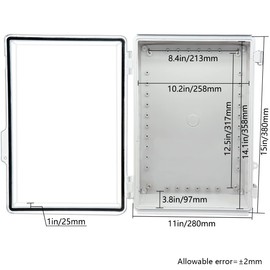 Zulkit Junction Box ABS Plastic Dustproof Waterproof IP67 Electrical Boxes Hinged Shell Outdoor Universal Project Enclosure Grey Clear Cover, Stainless Steel Buckles 15x11x5.1 Inch