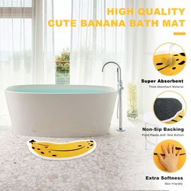 Banana Bath Rugs for Bathroom Non Slip Super Absorbent Bath Mat for Floor Bathmats Washable Yellow Cartoon Bathrugs Carpet Soft Shower Tub Rugs Thick Kitchen Doormat Home Decor 17.7x39.4inch/45x100cm