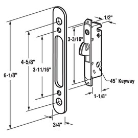 FPL #3-45-SS Sliding Glass Door Replacement Mortise Lock with Adapter Plate, 4-5/8” Screw Holes, 45 Degree Keyway, Stainless Steel- Oil Rubbed Bronze Finish