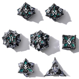 Metal Dice for DND - Spire Sanctum Series - Polyhedral Dice Set for D&D, RPG and More - Balanced Rolls, Beautiful 7 Piece Set for Dungeons and Dragons (Black Matte Green Glitter)