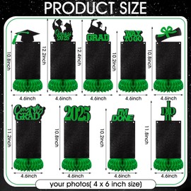 Spiareal 9 Pcs Graduation Decorations Class of 2025 Table Centerpieces Congrats Glitter Grad Honeycomb for Photo Toppers 2025 Congratulate Graduation Party Decor Favor Supplies(Green)