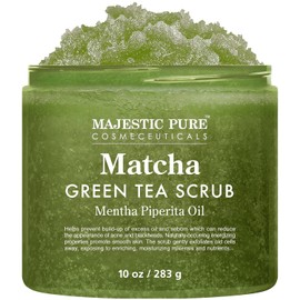 MAJESTIC PURE Matcha Green Tea Body Scrub for All Natural Skin Care - Exfoliating Multi Purpose Body and Facial Scrub Moisturizes and Nourishes Face and Skin - 10 oz - Great Gift for Her