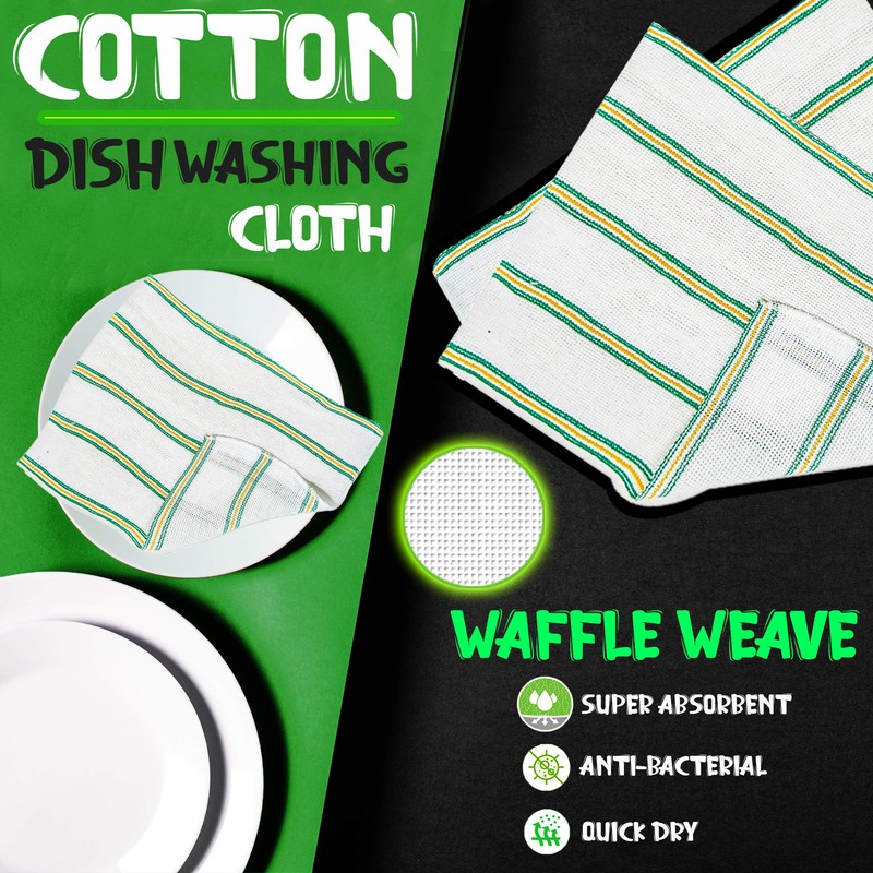 Towelogy® 5 Pack Cotton Dish Cloths Waffle Weave White Super