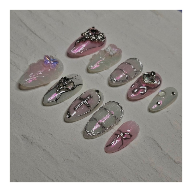 Metallic Pink [Handmade Nail Tips] Emily Nail - Short Square