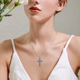 YAFEINI Cross Chain 925 Sterling Silver Religious Cross Pendant Necklace with Engraving Faith Hope Love Jewellery for Women Girls Boys, Sterling Silver