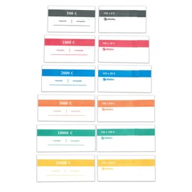 Pack of 60 Banknote Banderoles, Pack of 10 for 5 € / 10 € / 20 € / 50 € / 100 € / 200 € Money Strips