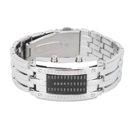 LED Watch Unique Binary Time Mode Display Convex Arc Structure Waterproof LED Wrist Watch Electronic Watch Silver L