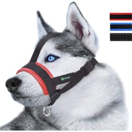 Head Strap Dog Muzzle for Small Medium Large Dogs, Soft Nylon Muzzle Anti Biting Barking Chewing(M/Red)