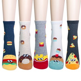 YEJIMONG Women’s 5 Pack Cotton Fun Food Cupcake Designed Novelty Crew Socks Gift Size 6-9 (Foodie - 5 Pairs)