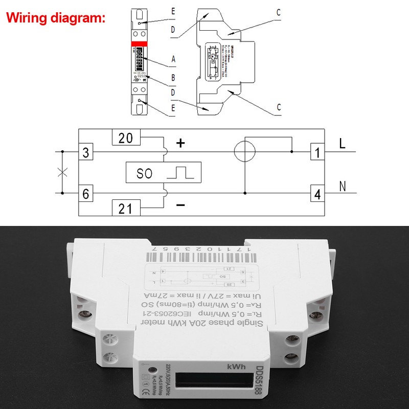 Digital LCD Single Phase Din Rail 5-20A Electronic Energy KWh