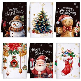 Geyoga 6 Pcs Christmas Kitchen Towels Snowflakes Dish Towels Xmas Gnomes Hand Towels Winter Holiday Soft Absorbent Tea Towels for Hotel Gym Xmas(Cute Color,Gingerbread Man)