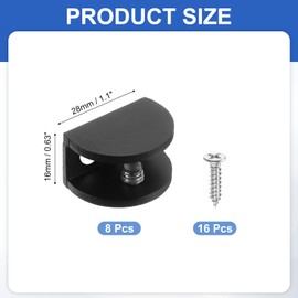 PATIKIL 8 Pcs Adjustable Frameless Glass Shelf Bracket, 8-10 mm Shower Glass Clamp Clip Wall Mounted Zinc Alloy Clamp Holder Half Round for Wall Wood Shower Acrylic Shelf Brushed, Black
