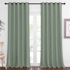 NICETOWN Blackout Sage Green Curtain 90 inch Length for Bedroom - Thermal Insulated Grommet Room Darkening Window Drape Sound Dampening for Living Room, W66 x L90, 1 Panel