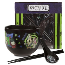 Culture Fly Beetlejuice Microwave Ramen Bowl Set with Chopsticks and Spoon, 20 oz Ceramic Instant Noodle Bowls with Chopsticks, Ramen Noodle Bowl, Rice Bowl Anime Gifts for Men