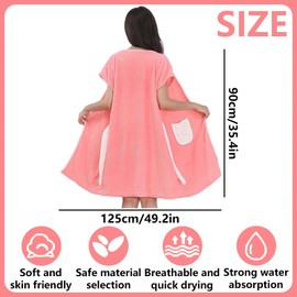 LHLZNB Women’s Wearable Bath Towel Wrap with Pockets,Bathing Skirt, Absorbent Bathrobe Shower Dress for Spa Sauna Bathtub, Suitable for Home Swimming Beach, Bath Towels (Pink)